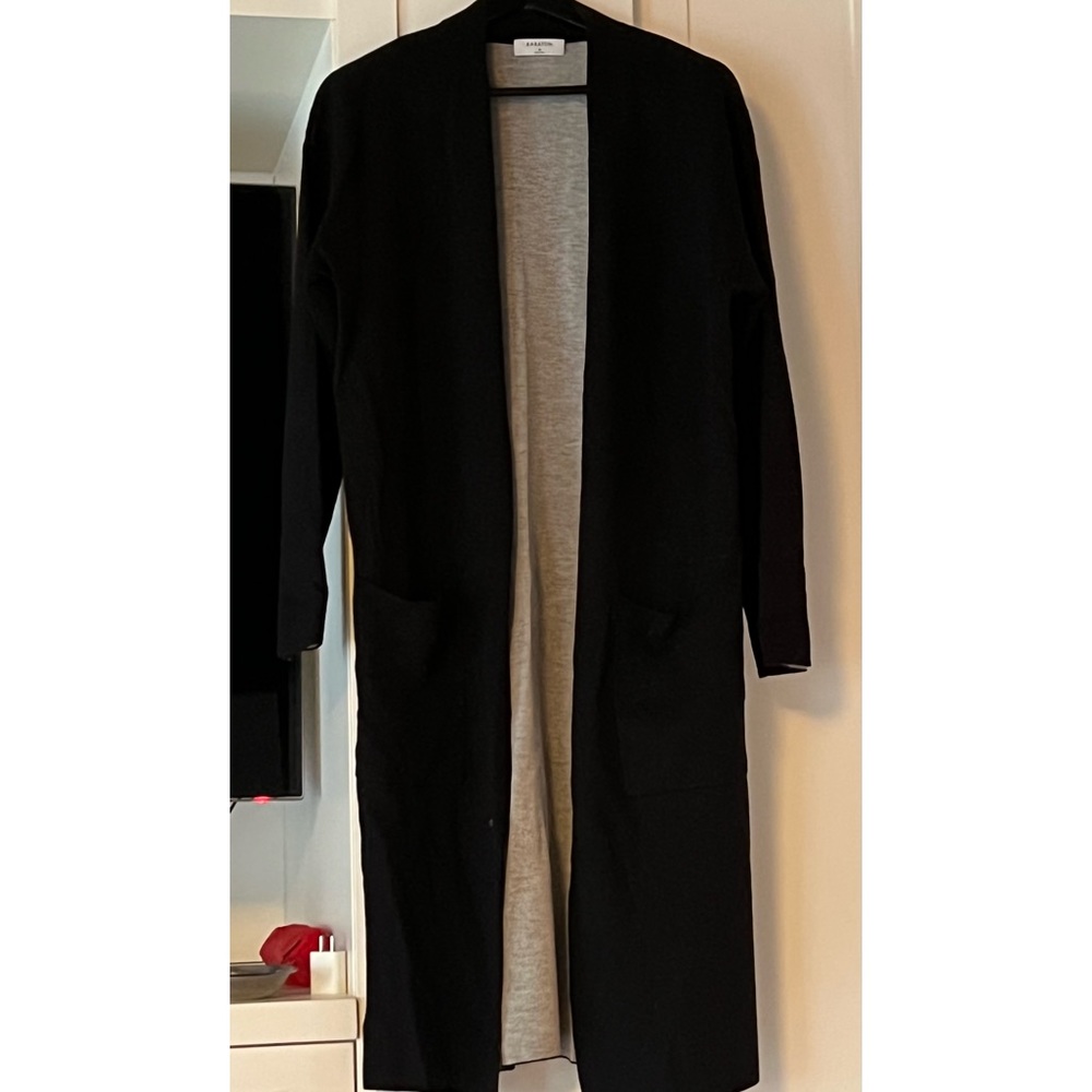 Babaton Black Long Open-Front Cardigan with Gray Lining